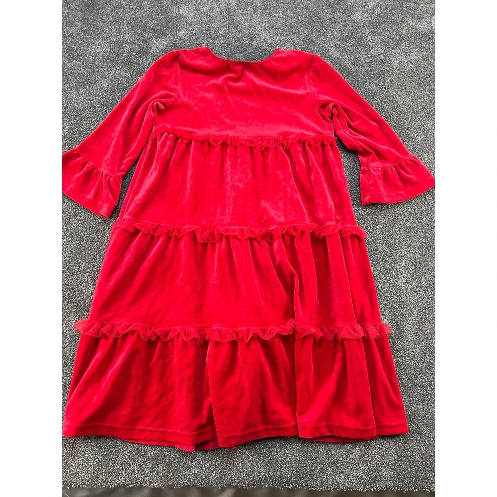 Hanna Andersson Red Velvet Tiered Ruffle Dress Girls Size‎ 150 Long Sleeve NEW